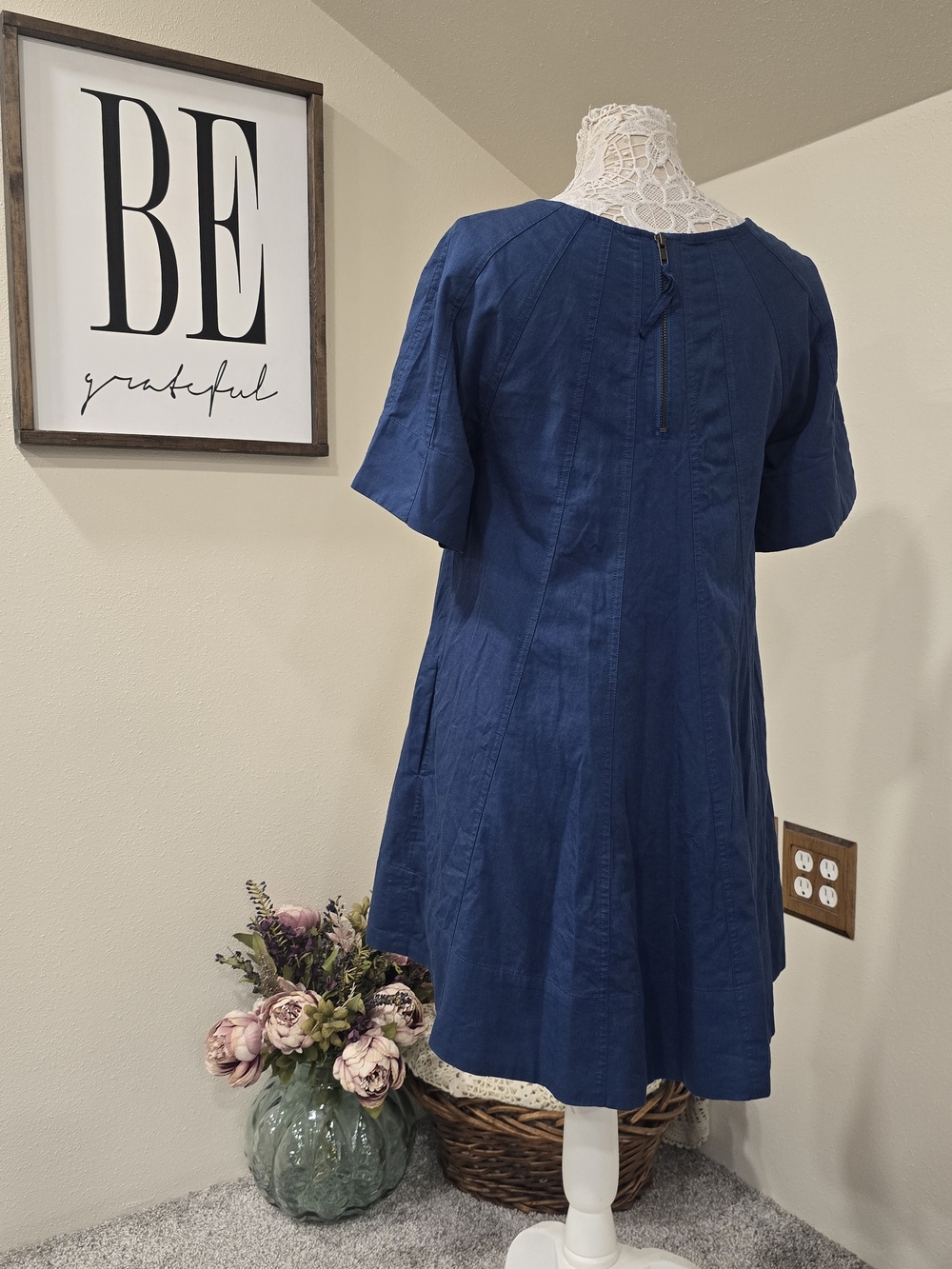 Free People Becca Navy Blue Cotton Blend Mini Dress - Picture 4 of 10